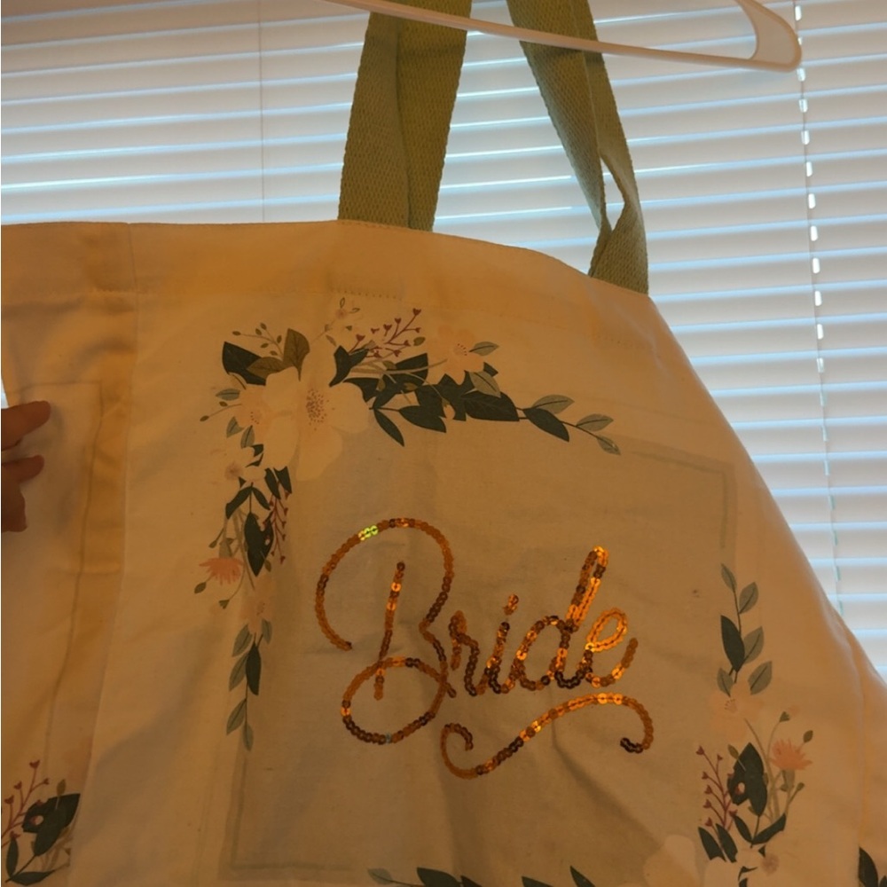Bride Floral Tote Bag with Gold Accents